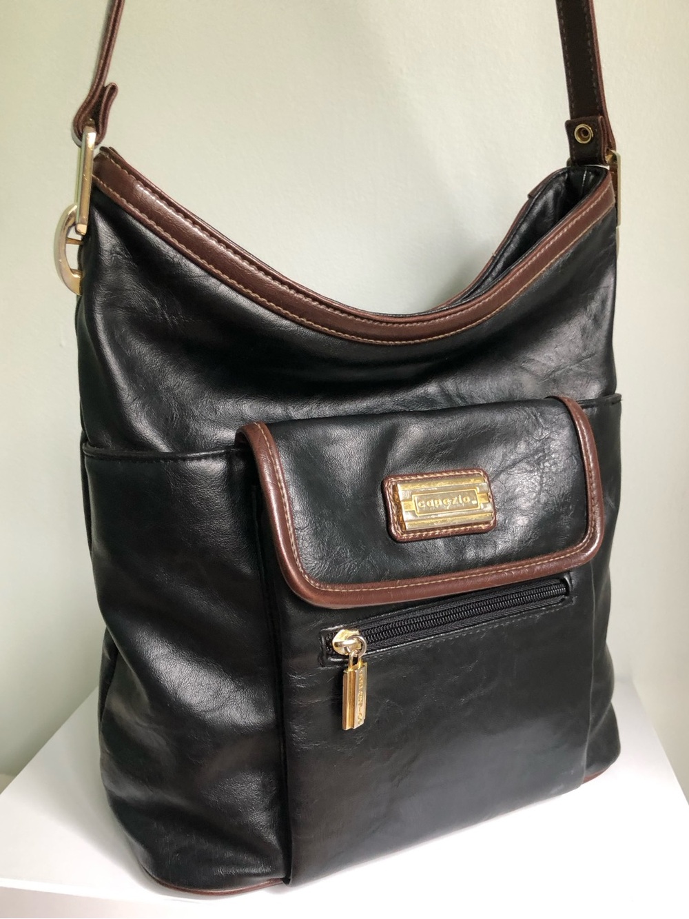 90s Y2K Capezio Black & Brown Leather Shoulder Bag Office